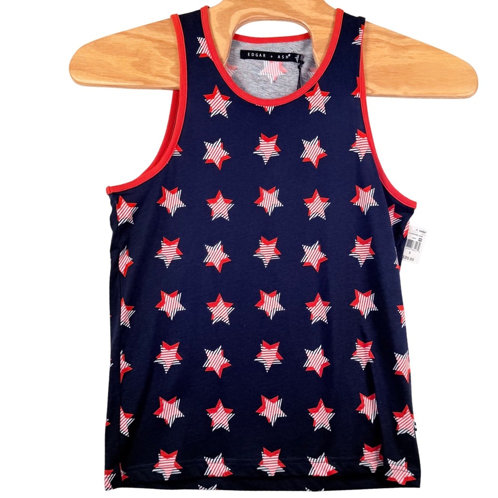 Edgar Ash‎ Mens Small Tank Top Navy Blue Star Print Americana Patriotic NWT